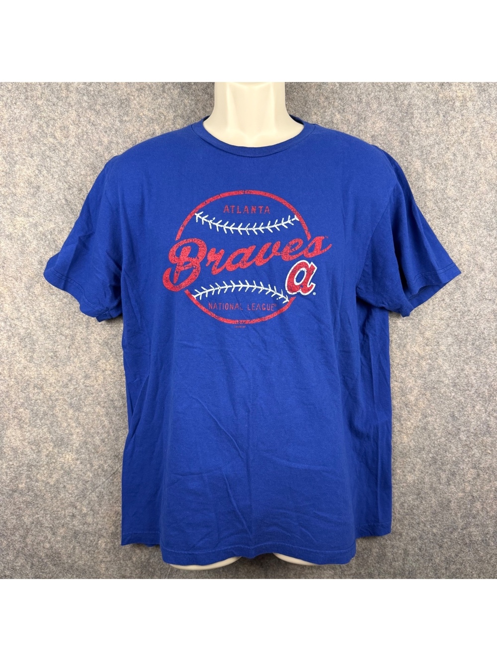 MLB Atlanta Braves T Shirt Royal Blue Red White Men Size Large Baseball 873